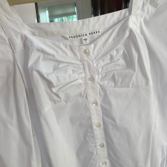 Veronica Beard Frankie White Long Sleeve Rucched Blouse - Picture 13 of 14